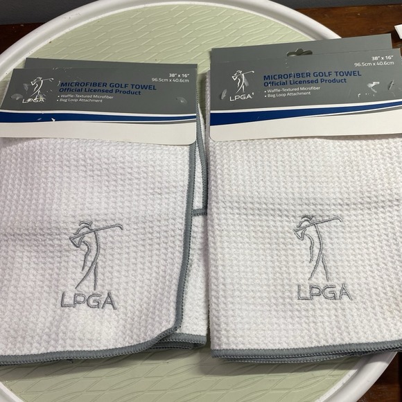 2 NEW‎ LPGA Waffle Microfiber White Golf Towel with bag Loop Attachment, 38"X16" - Picture 1 of 3
